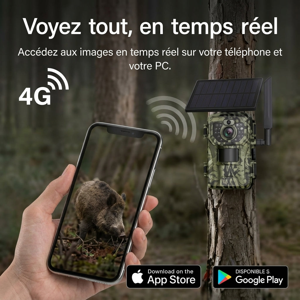 Caméra de chasse solaire 4G 4K avec vision nocturne pour la faune