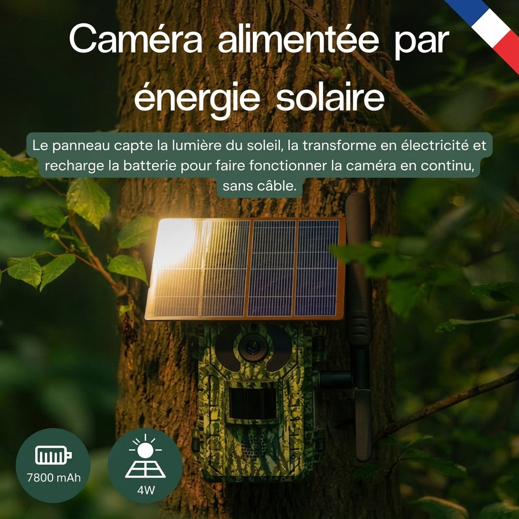Caméra de chasse solaire 4G 4K avec vision nocturne pour la faune