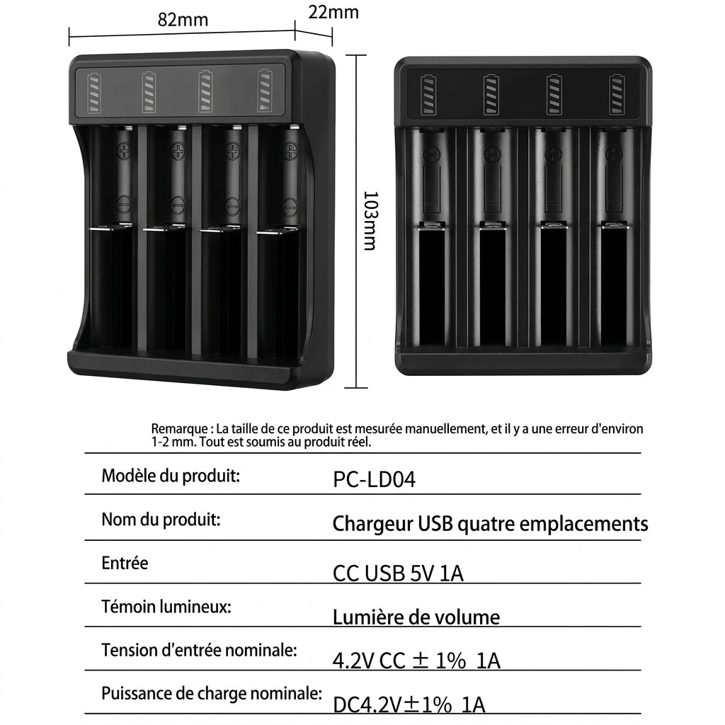 Chargeur de batterie 18650 pour caméra de chasse — 4 emplacements