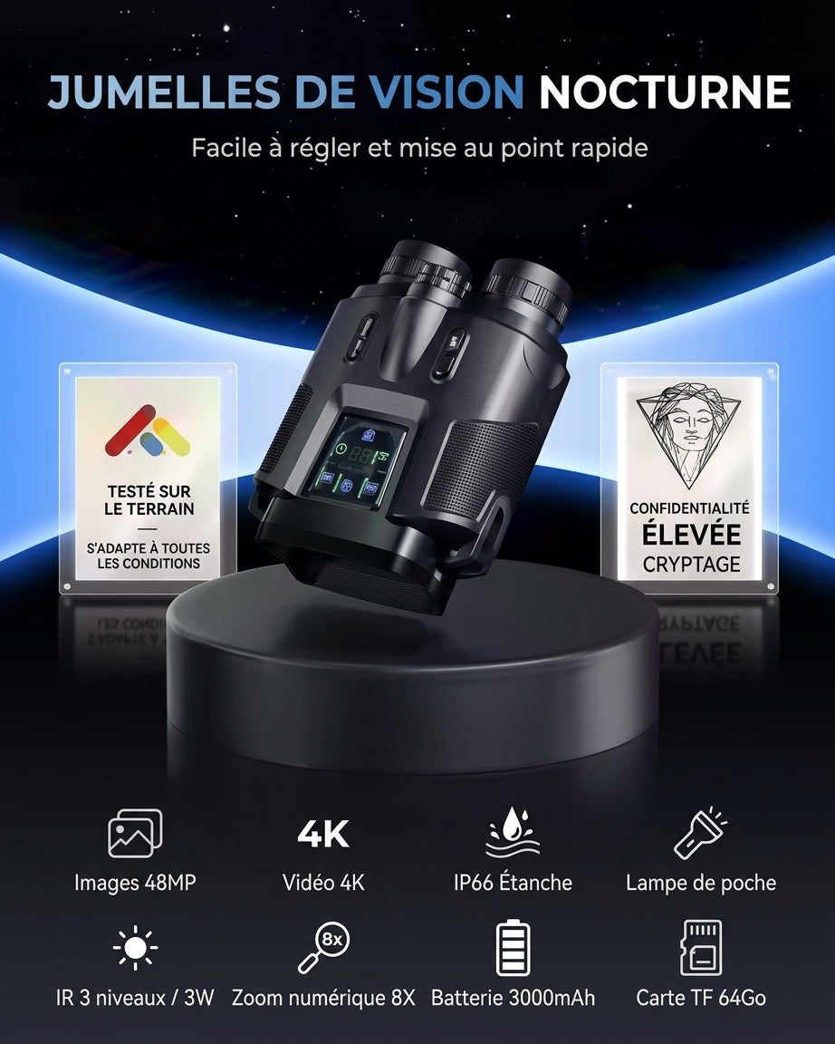 Jumelles de vision nocturne 4K pour la chasse et l'observation nocturne